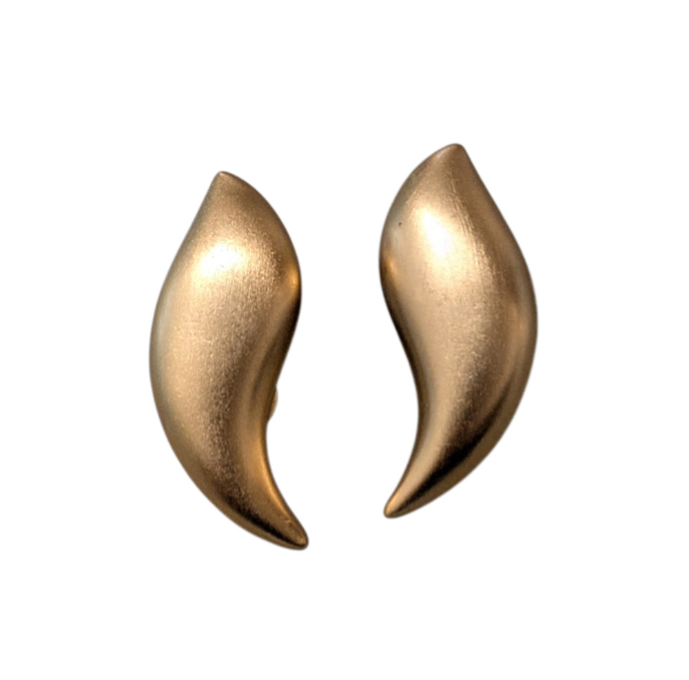 Monet Gold Tone Curved Leaf Clip On Earrings